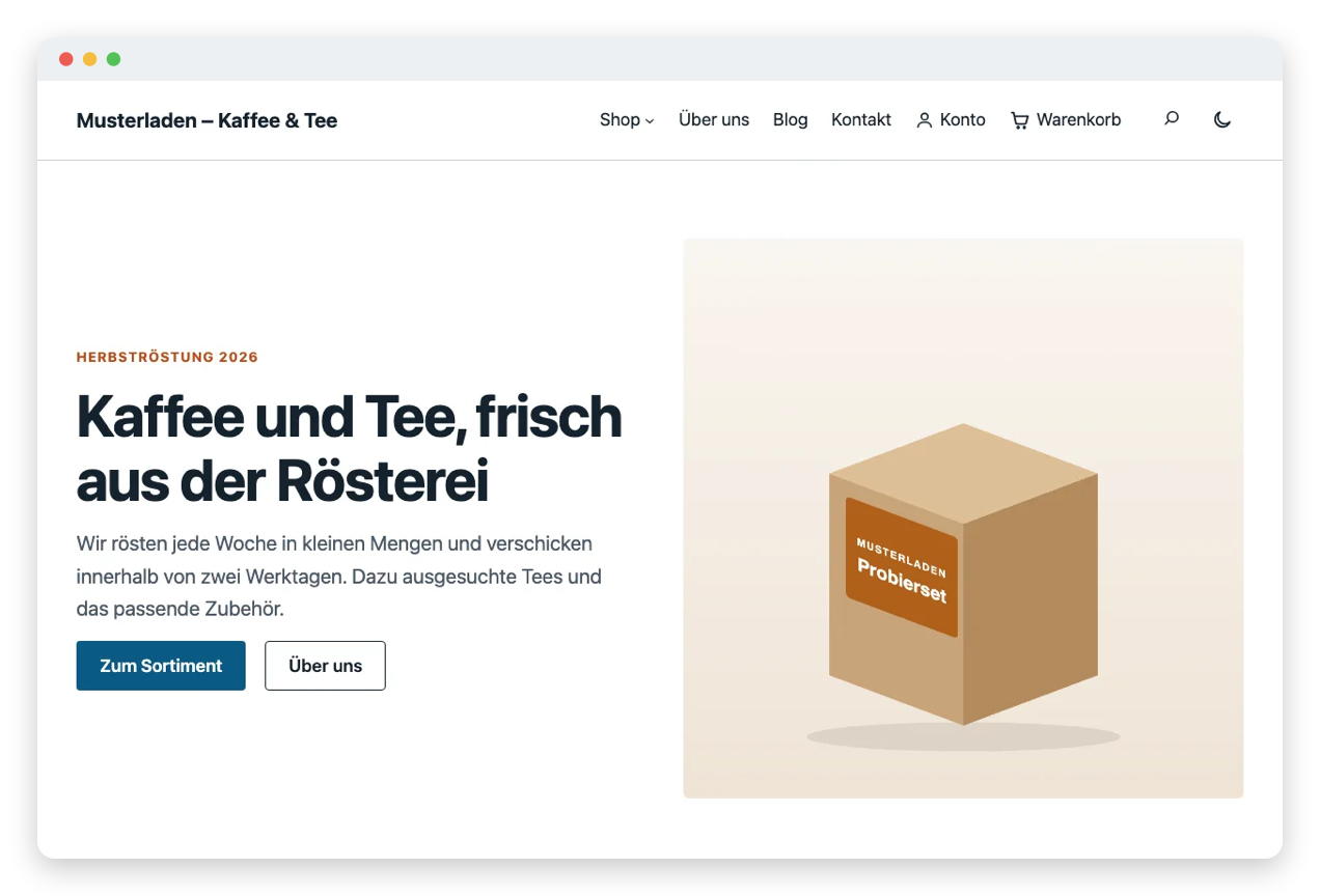 Startseite eines Musterladens mit wpShopGermany und dem Theme Ahoi